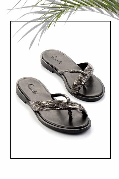 Bambi Μαύρες Γυναικείες Παντόφλες Platinum K04688414087