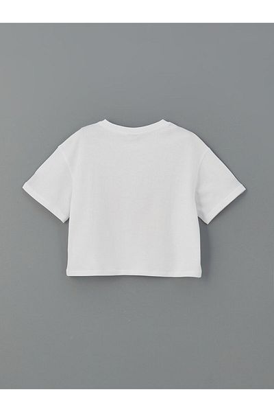 LC Waikiki White Crew Neck Hawaiian Printed Girl's T-Shirt