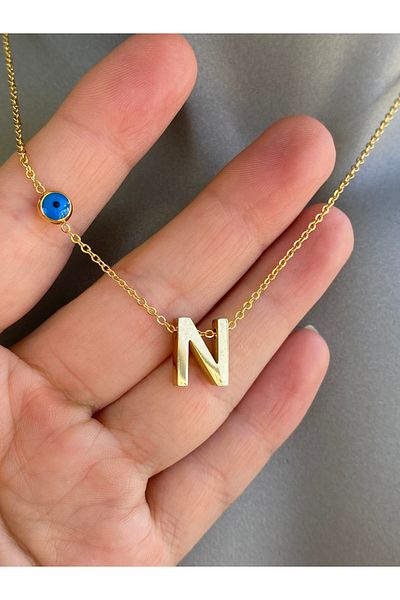 Lucios Letter N Stainless Steel Necklace 40+5 cm