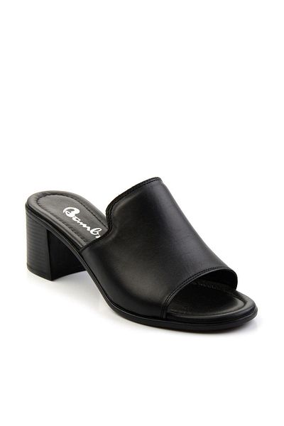 Bambi Black Leather Women's Slippers K04040012203