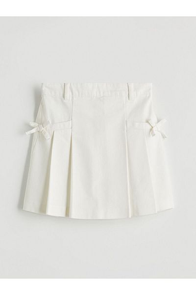 LC Waikiki Ecru Girl's Jean Skirt with Elastic Waist and Bow Detail