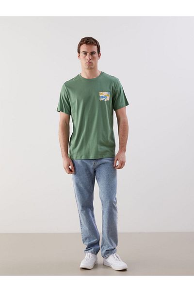 LC Waikiki New Season Crew Neck Κοντό μανίκι εμπριμέ χτενισμένο βαμβακερό ανδρικό Tisort - S5K462Z8