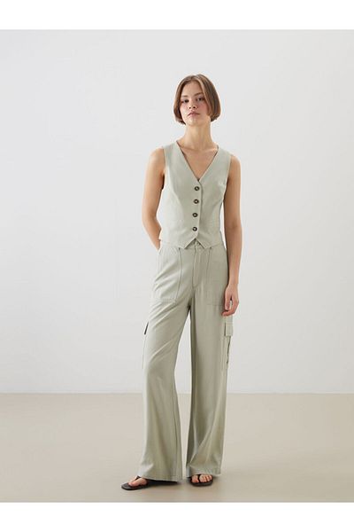 LC Waikiki New Season Women's Cargo Pants with Elastic Waist and Linen Blend - S52600Z8