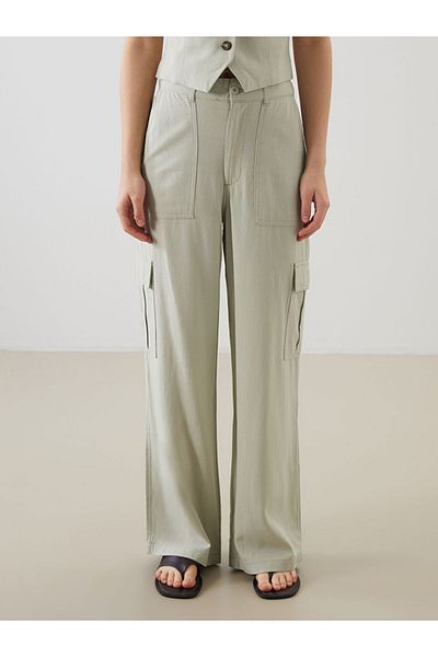 LC Waikiki New Season Women's Cargo Pants with Elastic Waist and Linen Blend - S52600Z8