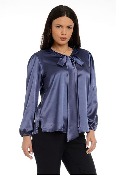 Eranthe Women's Blouse with Wide Bow, Grey Satin