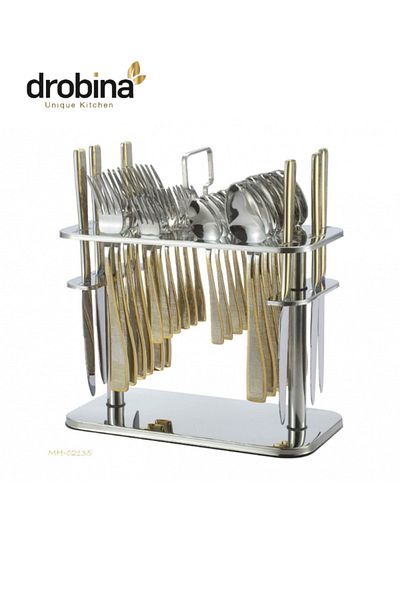 drobina Dropina 30-Piece Stainless Steel Spoon Set with Stand, Gold