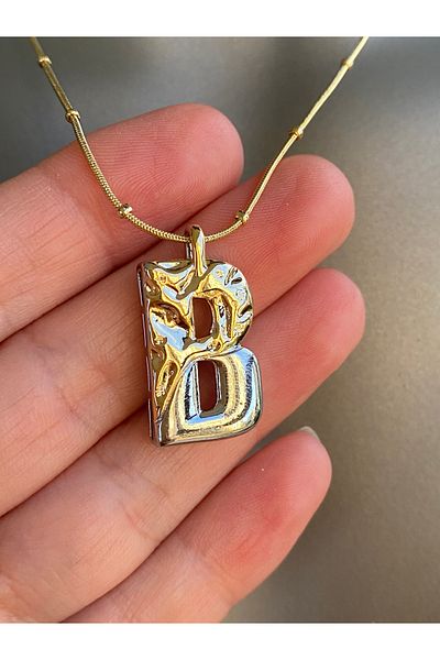 Lucios Letter B Stainless Steel Necklace 40+5 cm