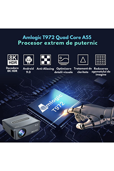 VisionHub Portable Full HD Video Projector, Android 9.0, 12,000 Lumens, 1920 x 1080 HD Resolution, 4K/8K Support