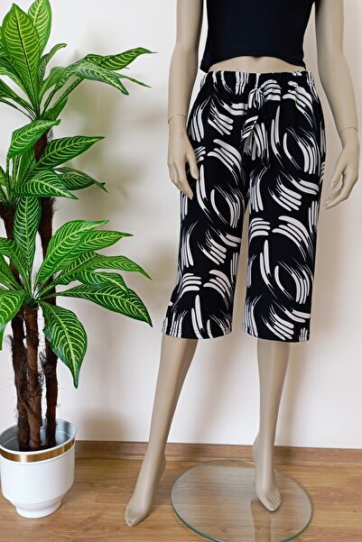 VİP BERA TEKSTİL Kadın Geniş Paça Desenli Bermuda Alt