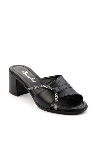 Bambi Black Leather Women's Slippers K04040012303