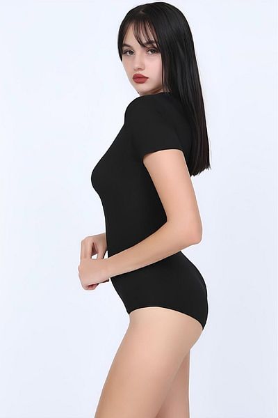 NBB 3 Pieces, Short Sleeve, Snap Bottom Women's Bodysuit, Cotton & Lycra Black