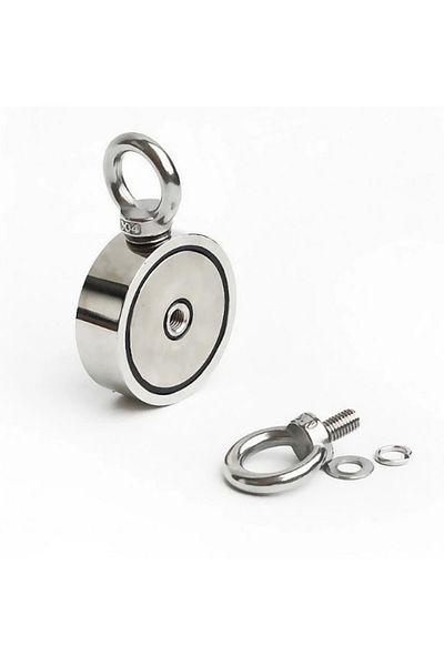 OEM Neodymium pot magnet D 75 mm with two ring hooks and two sides x 160 kg - magnet fishing