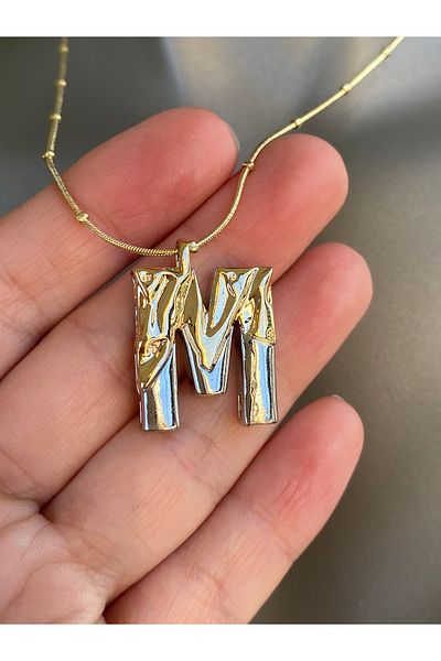 Lucios Letter m Stainless Steel Necklace 40+5 cm