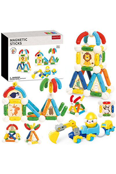 VisionHub Set de jucării magnetice de construcție pentru copii, 110 piese edu...