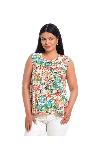 Eranthe Bluza Dama fara Maneci cu Imprimeu Floral Albastru/ Portocaliu