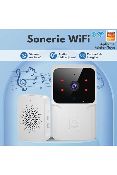 VisionHub Sonerie Wireless cu Video, Interfon Smart fara fir, Camera Video 1080P HD cu Vedere nocturna, IP65