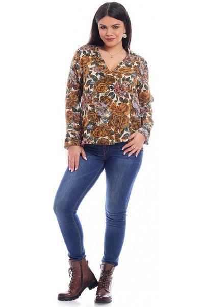 Eranthe Women's Pleated Blouse with Floral Print Brown