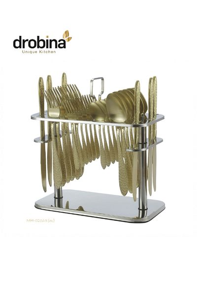 drobina Dropina 30-Piece Stainless Steel Spoon Set with Stand, Matte Gold