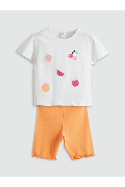 LC Waikiki New Season Fruit Printed Girls Blouse and Leggings 2-Piece Set - S5I980Z1
