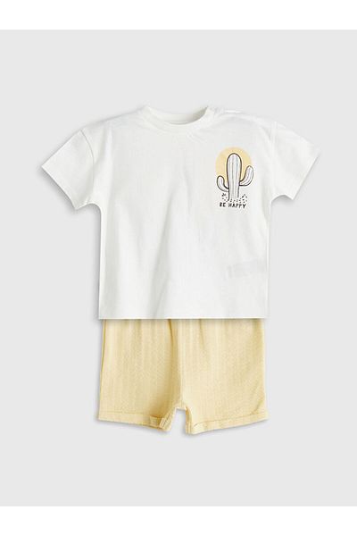 LC Waikiki Ecru Printed Baby Boy T-Shirt and Shorts 2-Pack