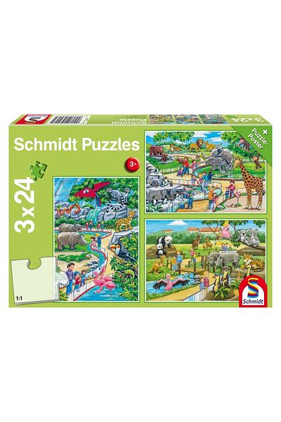 Schmidt Schmidt Puzzle - A Day at the Zoo, 3x24 pieces, includes 1 poster