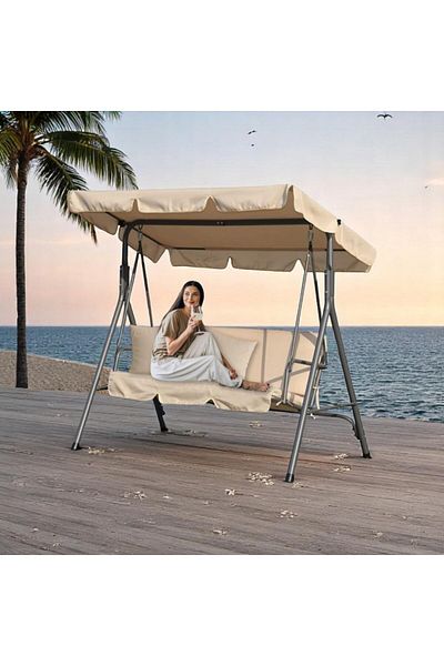 ECARLA Balansoar gradina acoperit, 3 locuri, maxim 260 kg, perne bej, JollyMag, HO01K