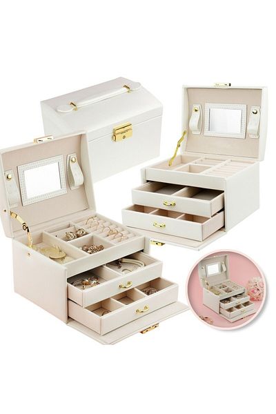 ECARLA Jewelry box, cream suitcase organizer box, multiple compartments, Jollymag, PD49K
