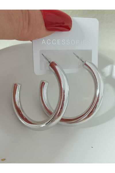 mos&more Gümüş Kalın Boru Halka (4,5cm) Şık Kadın Küpe, Hafif