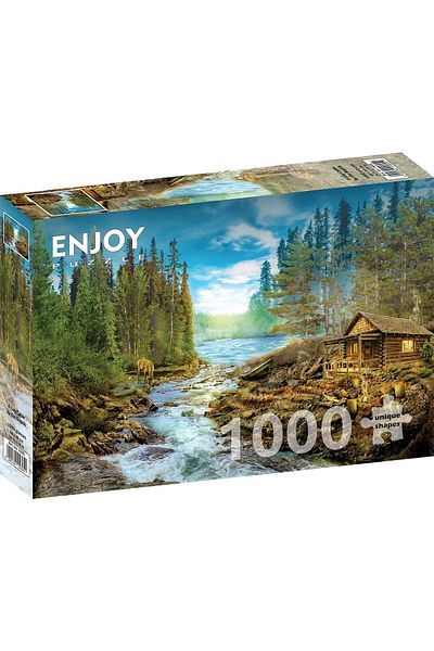 Enjoy Puzzle 1000 pieces Enjoy - A Log Cabin by the Rapids