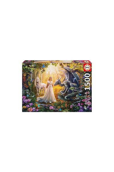 EDUCA Educa Puzzle - Dragon, princess and unicorn, 1500 pieces, includes puzzle glue
