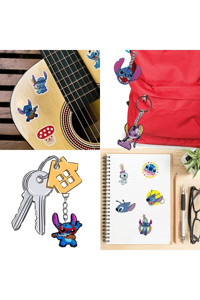 Joynest Set of 10 Lilo & Stitch Keychains, Random Models, Silicone 100 Stickers