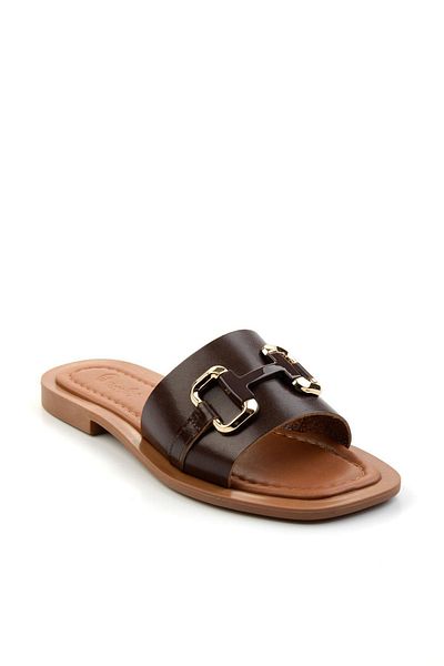 Bambi Brown Leather Women's Slippers K04826076503