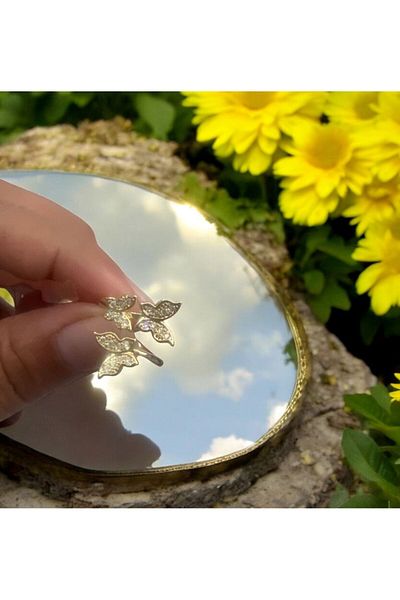 demirosa 1 Piece Steel Adjustable Butterfly Stone Stylish Ring