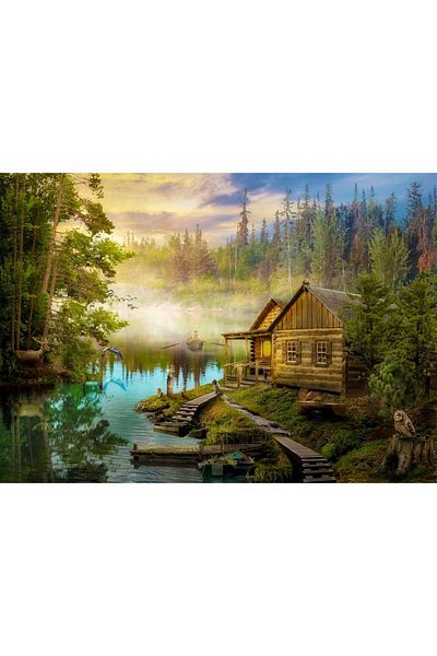 Enjoy Puzzle 1000 pieces Enjoy - A Log Cabin on the River