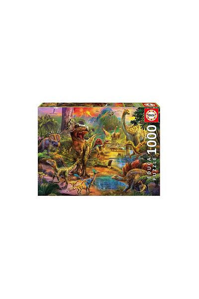 EDUCA Educa Puzzle - Land of dinosaurs, 1000 pieces, includes puzzle glue