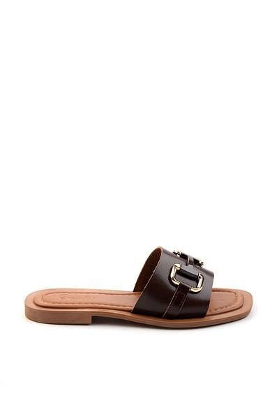 Bambi Brown Leather Women's Slippers K04826076503