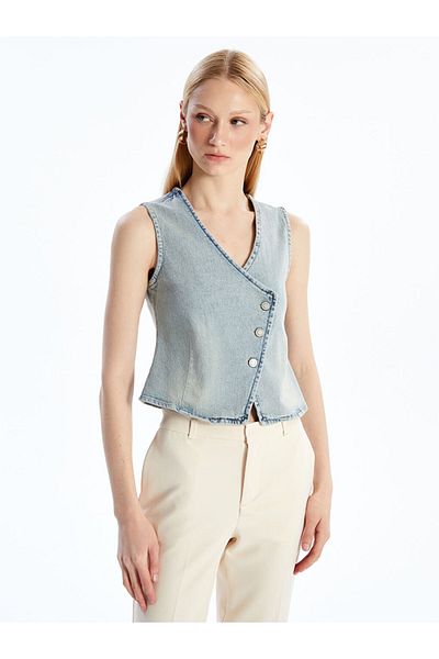 LC Waikiki New Season V-Neck Women's Jean Vest - S59844Z8
