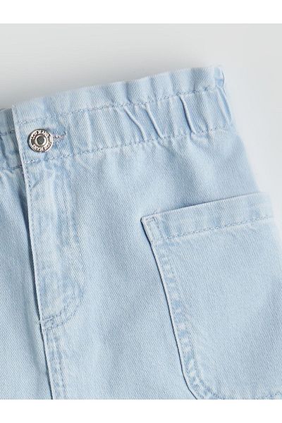 LC Waikiki Blue Elastic Waist Girl's Cargo Jean Skirt