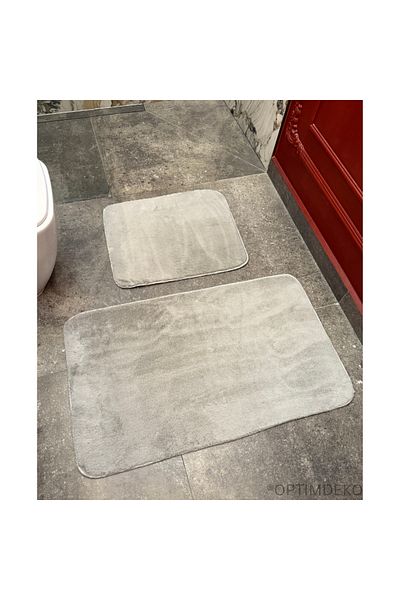 OPTIM DEKO Ultra-Fluffy and Non-Slip Bath Mat Set, 100x60 + 60x50 cm, Premium Comfort, Gri Deschis