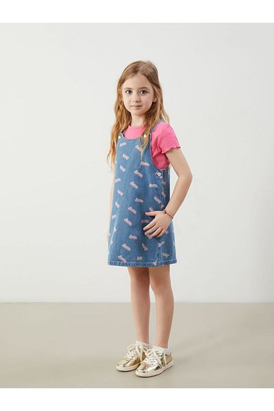 LC Waikiki New Season Barbie Printed Girls Jean Dress - S5Dr79Z1