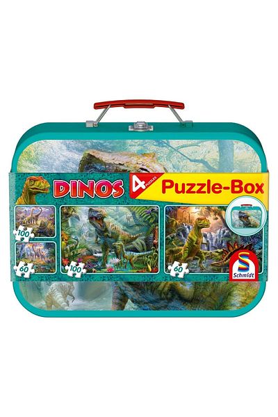 Schmidt Schmidt Puzzle - Dinosaurs, 2x60 + 2x100 pieces, metal box