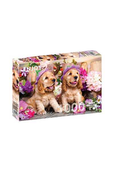 Enjoy Puzzle 1000 piese Enjoy - Spaniel Puppies with Flower Hats