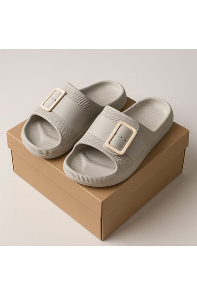 gigigiyim Single Buckle Detailed Women's Slippers Beige