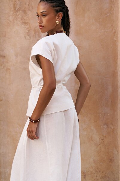 BOHEMAİ Fiametta Casual Ecru Linen Vest Skirt Suit