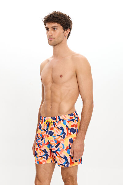 TOOSALTY Men's Brush Patterned Swim Shorts with Pockets Mesh Lining Quick Dry Water Repellent Medium Length 25Sm105St