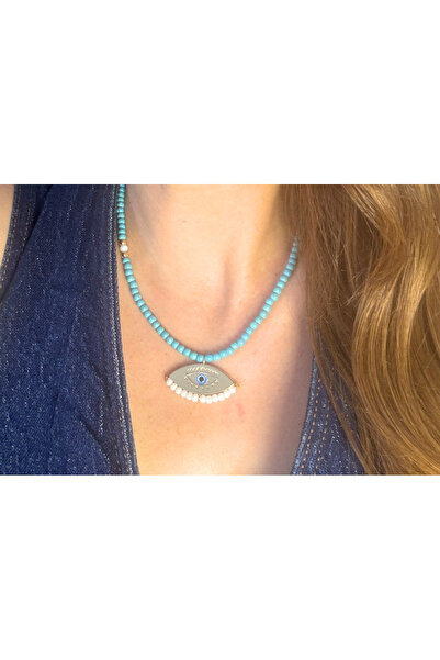 LYRA OFFİCİAL قلادة عين بيضاء مع نازبوربونك أزرق