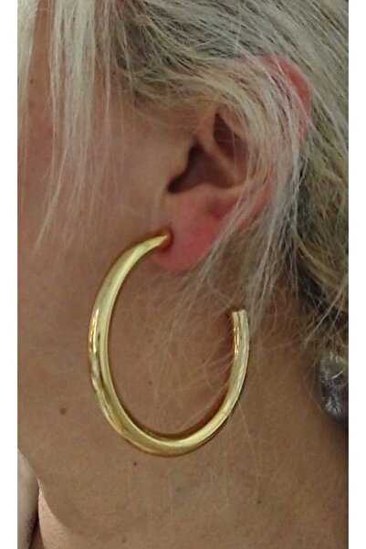 mos&more Gold Kalın Boru Halka (5,5cm) Şık Kadın Küpe, Hafif