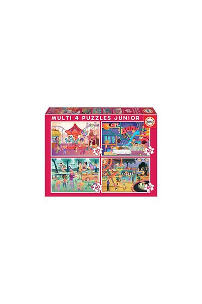 EDUCA Puzzle Educa - Multi 4 Junior Park Attractions + Children'S Party, 20/40/60/80 pieces