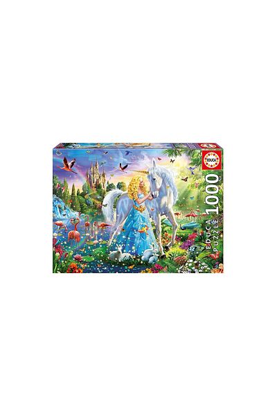 EDUCA Puzzle Educa - The princess and the unicorn, 1000 pieces, includes puzzle glue
