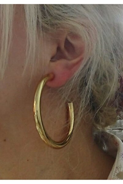 mos&more Gold Kalın Boru Halka (5,5cm) Şık Kadın Küpe, Hafif